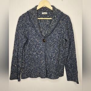 Christopher and Banks Blue Knit Cardigan with Button V-neck Collar Wool Small